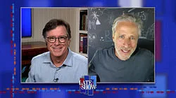 Stephen Colbert from home, with Jon Stewart